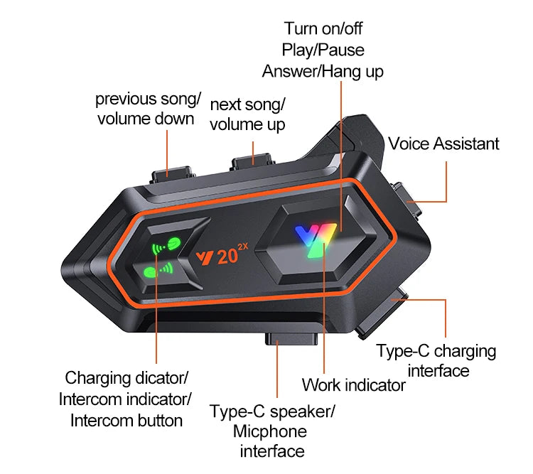 Y20-2X Bluetooth Motorcycle Helmet Headset